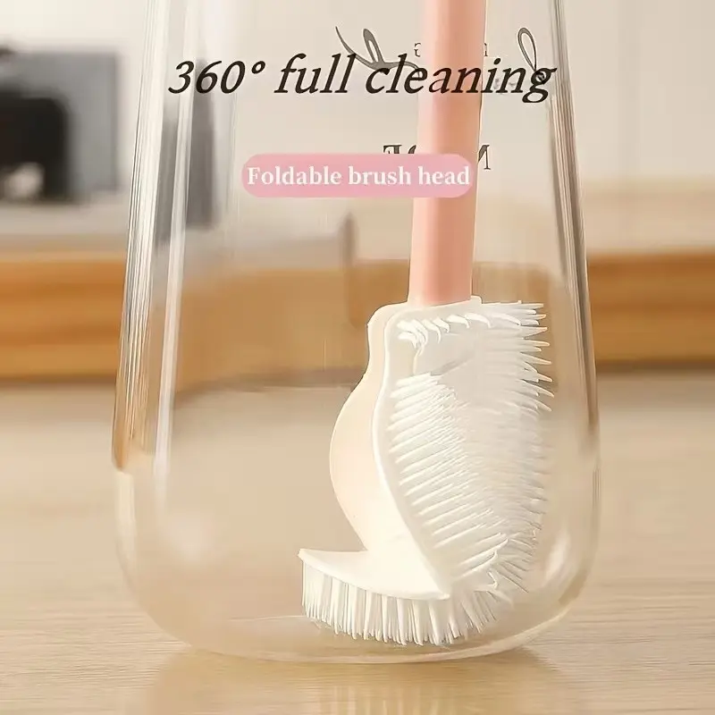 360° Silicone Cleaning Brush with Foldable Head, Long Handle, Reusable Bottle and Cup Brush, Ideal for Kitchen and Home Use