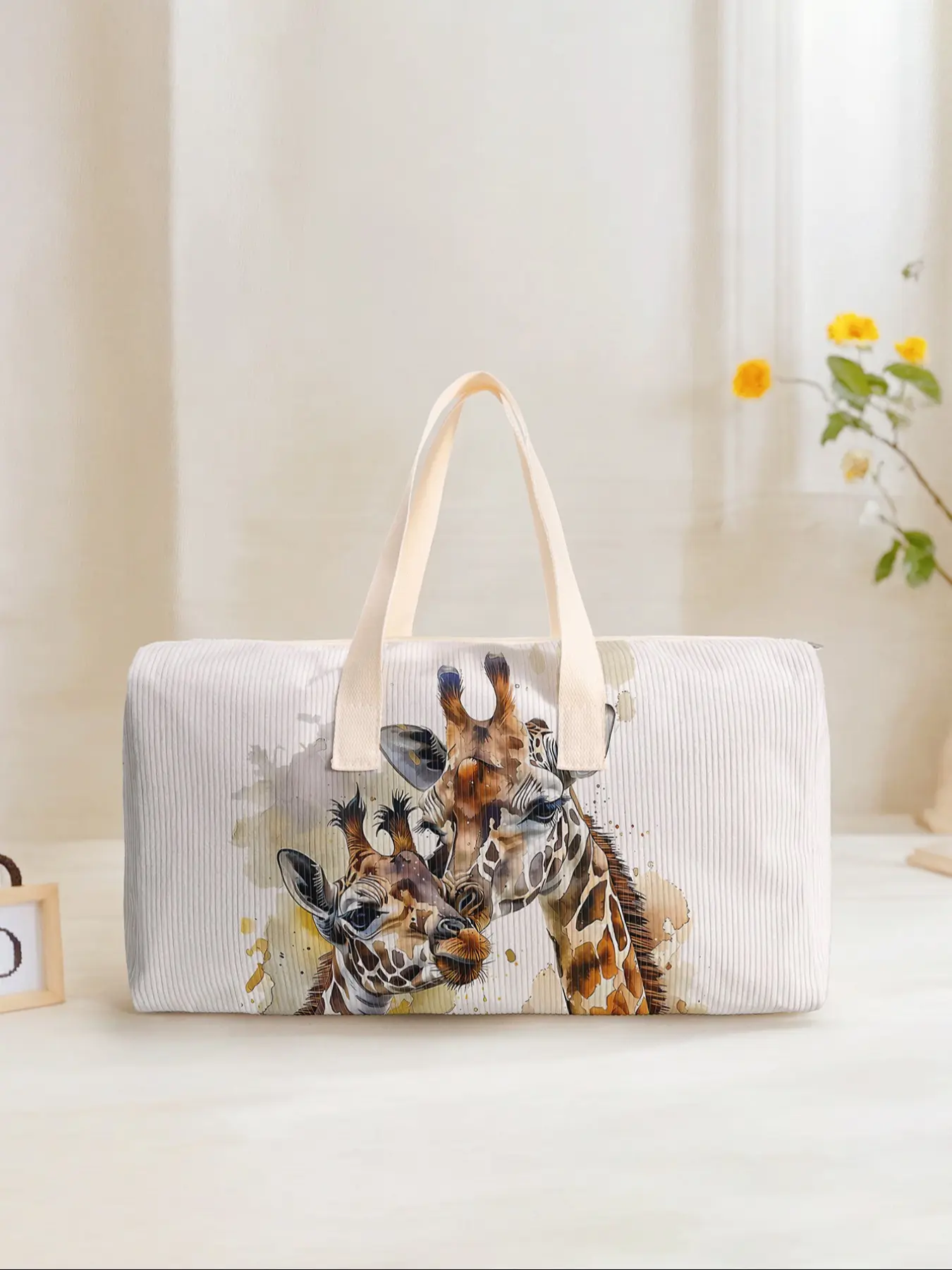 Large Capacity Corduroy Travel Duffle Bag Luggage Backpack, Giraffe Pattern Printed, Casual Yoga Fitness Handbag, Short Trip Storage, Bag for Travel, Travel Bags