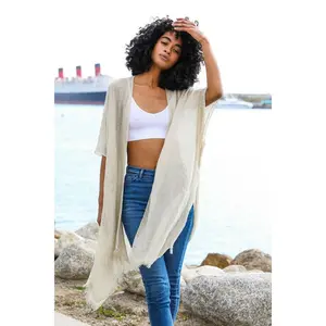 Sequin Border Frayed Kimono