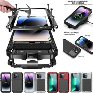 Heavy Duty Military Tough Metal Case For iPhone 16 15 14 13 12 11 Pro Max XS XR 7 Plus Shockproof Protective Cover Gorilla Glass