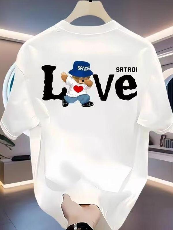 Sohochic Women's Soft Cotton Loose-Fitting Crew Neck Short-Sleeve T-Shirt - Elastic Fabric, Printed Punk Cute "LOVE" Teddy Bear, Music Note Graphics, Kawaii Streetwear Tunic Top - Pairs with Pants, Ideal for Summer - Machine Wash, Do Not Bleach