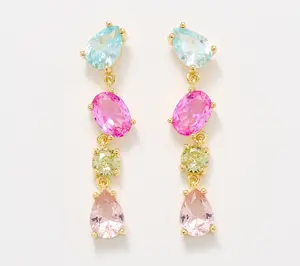 Diamonique Multi 4-Stone Dangle Earrings, Sterling Silver