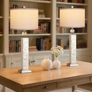 33'' Tall Table lamp Set of 2 with Linen Lampshades, Modern Seashell Nightstand Lamp for Living Room Bedroom