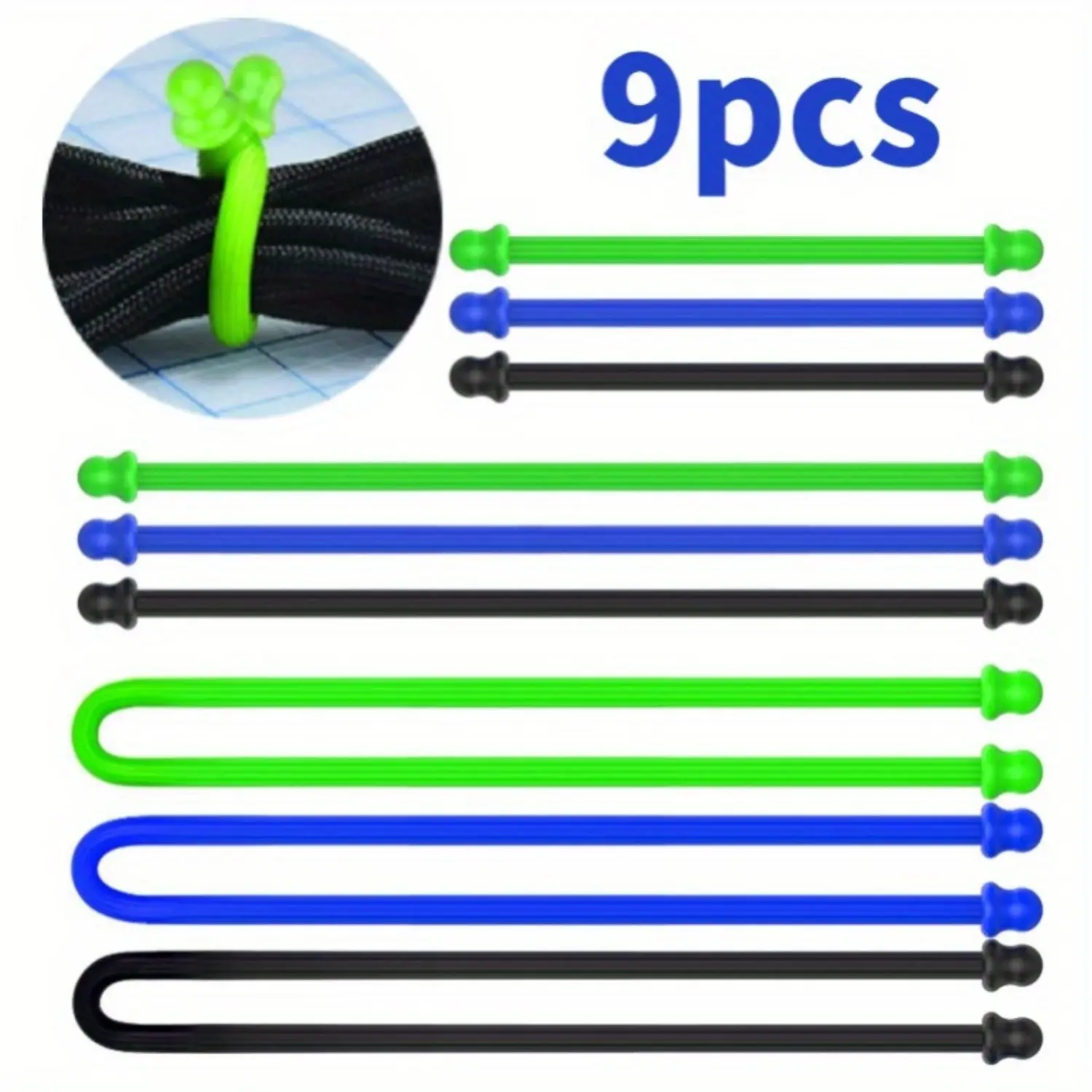 9pcs Flexible Reusable Silicone Cable Organizers - Multi-Size Zipper Twist Straps (4/6/12in) for Cable Management, Home Organization with Toys, Art Supplies, Hair Dryers Compatibility