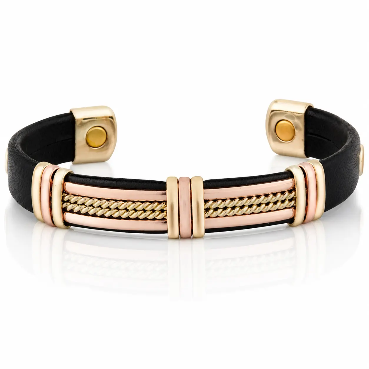 Woven Leatherette Jewelry Bracelet for Men & Women with Copper Accents, Adjustable 6.5 in Magnetic Band for Casual Daily Wear, Fashion Bracelet, Men's Accessories, Adjustable Bands Bracelets & Bangles