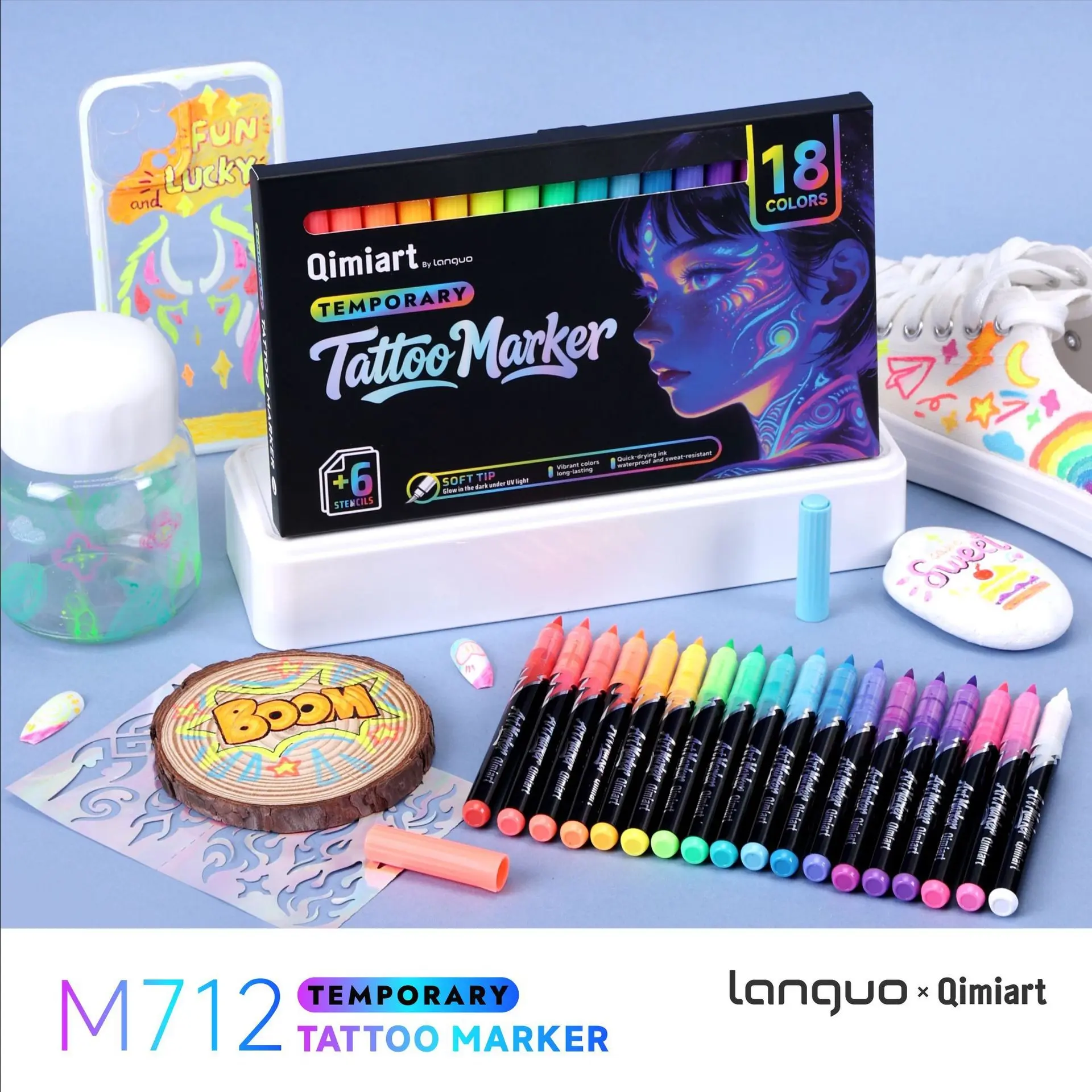Blue Fruit 712 UV Fluorescent Tattoo Marker, Body Paint Marker, Body Art, Valve Ink Control, Glow-In-The-Dark, Party Graffiti DIY Markers, Perfect for Creative Projects