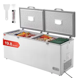 【Father's Day】VEVOR Chest Freezer,  19.8 Cu.ft / 561 L Large Deep Freezer with Split Top Double Locking Lids, Freestanding Commercial Chest Freezer & 4 Removable Baskets, 7-Level Adjustable Temp, LED Light, 6 Wheels