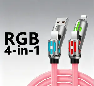 4-in-1 USB Charger Cord with USB A-Type C-Lightning Connectors, Fast Charging, Data Transfer, Breathing Light for Smart Devices