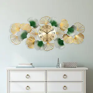 Creative Metal Ginkgo Leaf Wall Clock, 30.4X17.7Inch Decorative Big Wall Clock, Boho Silent Non-Ticking Hanging Timeless clocks, Home Decoration Wall Clock for Living Room Bedroom Kitchen