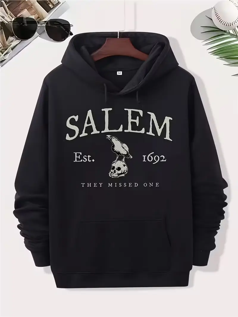 Salem Est 1692 They Missed One Raven Skull Vintage Halloween Pullover Hoodie, Witch History Retro Street Hooded Sweatshirt