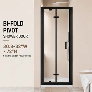 32"W x 72"H Framed Bi-Fold Pivot Shower Door, Space-Saving Folding Shower Enclosure, 1/4" Clear Tempered Glass, Stainless Steel Handle, Reversible Installation, Black