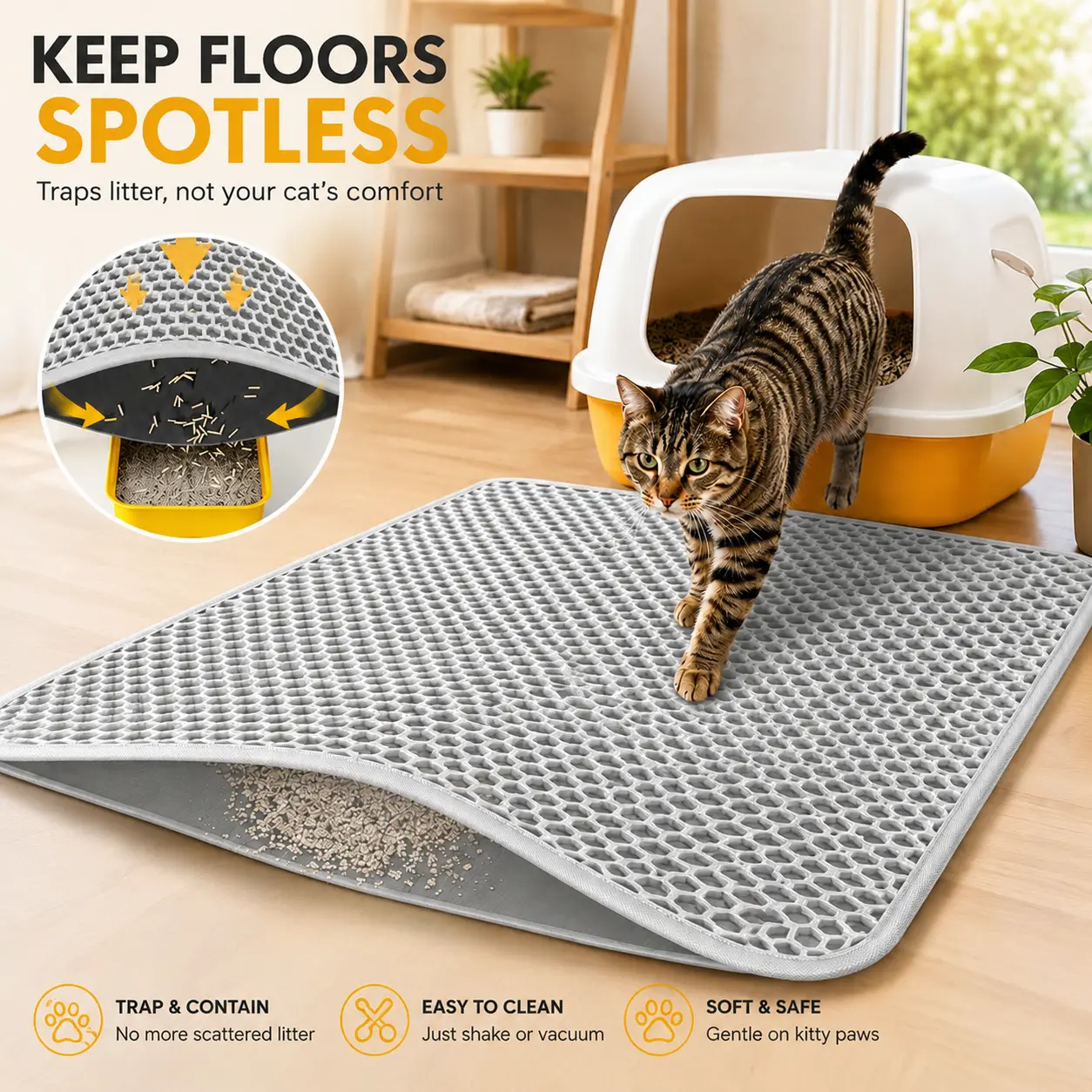 EVA Ultra-Large Cat Litter Pad Mat (29" x 21"), Honeycomb Double Layer, Waterproof, Urine-Resistant, Non-Slip, Litter Box Scatter Control, Effortless Cleaning Pet Accessory, Supplies