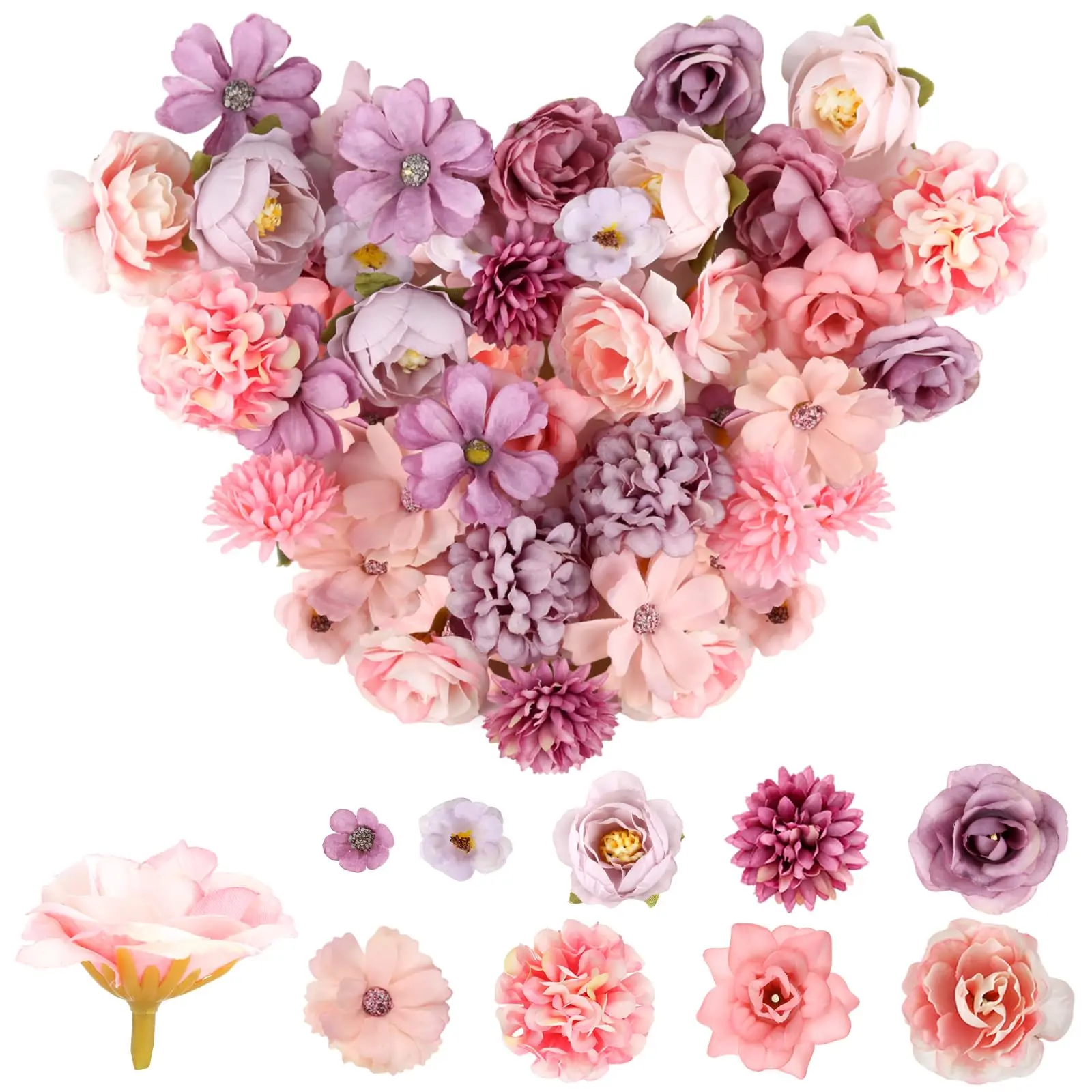 Pack of 40 Artificial Flowers Flower Heads, Flowers for Crafts with 9 Styles, Artificial Flowers Mini Silk Flowers, Artificial Flower Heads for Wedding Home DIY Crafts Scrapbooking Decorative Artificial Flowers,Decorative Heads for Crafts tiktokshopspring