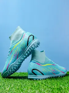 High-Top TF Soccer Shoes Football Boots for Men & Youth, PU Leather Upper, Rubber Sole, Breathable Anti-Slip Design, All-Season Outdoor Sports Footwear