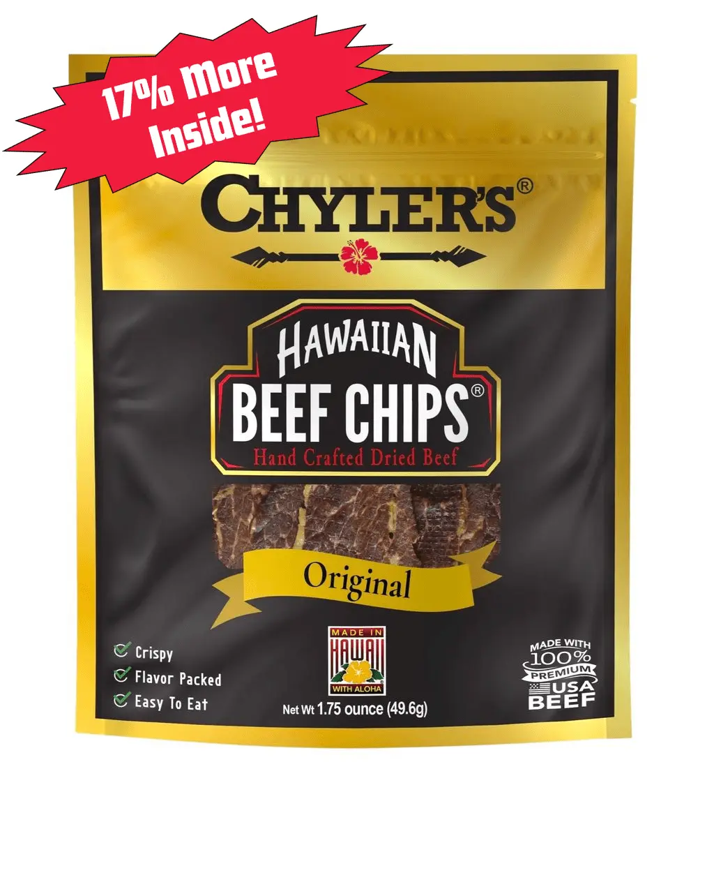 Chylers Hawaiian Beef Chips® Original - Crispy, Crunchy Snack, Made with Beef, Easy to Eat, 133g, Made with 100% Beef