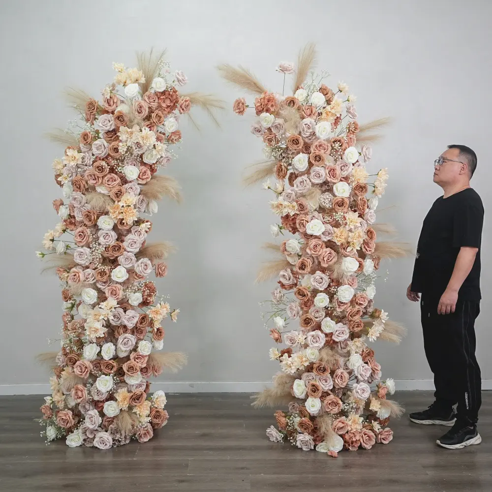 Bohemian style wedding flower arch decoration real touch silk flower decor For party ceremony events Bridal Shower Quinceanera Garden Wedding Standing Floral Display Prop Holiday Gala Reusable Indoor Outdoor Ceremony Entrance Floral Backdrop Decor