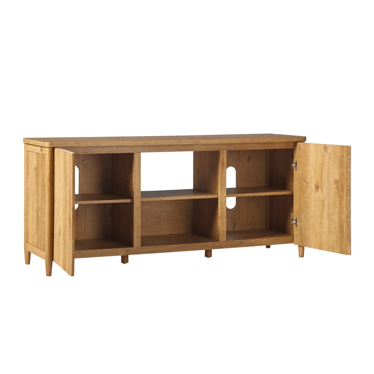 Walker Edison Minimalist Durable Freestanding TV Stand - MDF Wood Textured Fluted Door Scandinavian Style Television Console Table, 26x15.75x58.5 in., Supports Up to 70 in. TVs, English Oak Storage, Modern Home Decor, Tv Console Cabinet