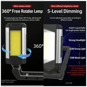 New Work Lights LED Work Repair Lamp USB Rechargeable Magnetic Multi-Purpose Maintenance Light COB Outdoor Tent Emergency Light Adjustable High Lumens Flashlight