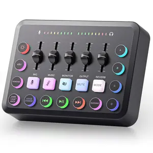 Facmogu F11 Black Gaming Audio Mixer, RGB Gamer Set Voice Changer Soundboard, Live Sound Card Audio Inferface for PS5 PC Mobile Streaming Video Content Creation, 3.5mm/XLR Mic Input, 48V Phantom Power