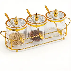 Luxury Transparent 3-Piece Seasoning Jar Set – Elegant Oil, Salt & Spice Containers with Matching Spoon, Airtight Kitchen Storage for Organized Cooking