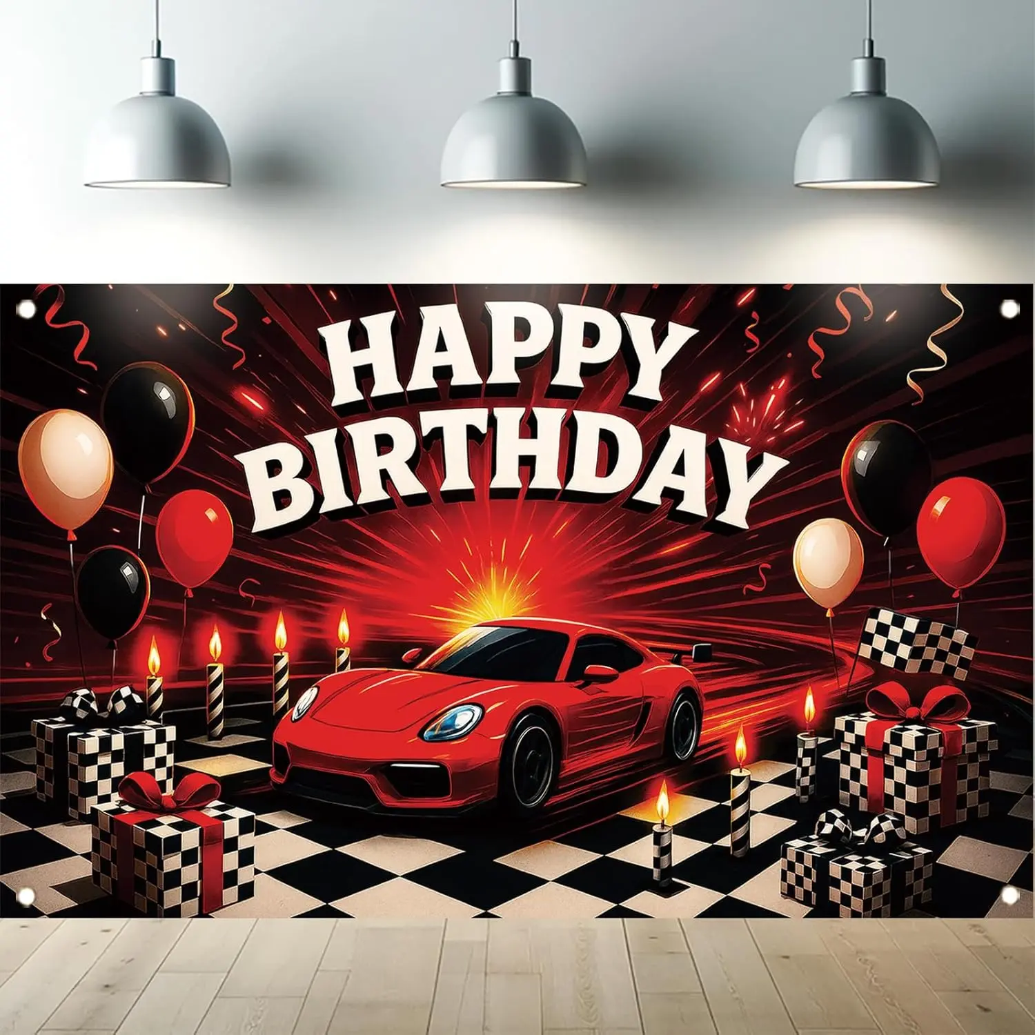 Race Car Themed Happy Birthday Wall Tapestry Banner - Lightweight Indoor Home Decor Banner, Kids' Party Decoration Supplies, Photo Shoot Backdrop Wraps (Textiles & Soft Furnishings), 30X40