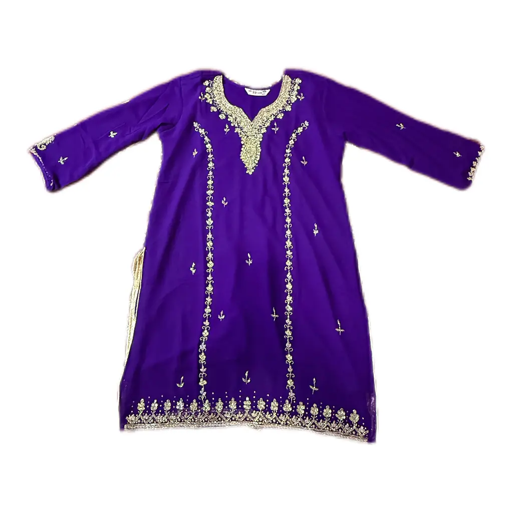 Women's 3-Piece Kurta Set - Elegant Pakistani Boutique Style Festive Clothes with Stone Work, Palazzo Pants & Dupatta, Elegance, Traditional, Women's Clothes, Plazoo Pant Match, Suit, Ethnic Pattern Pants & Top Sets