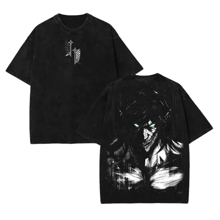 Retro Heavy Eren Yeager x Attack On Titan Ver 2 Anime Double Printed Men's Anime Tee Unisex Anime Manga Heavyweight Cotton T-shirt
