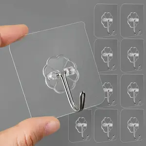 20/40pcs No-Drill Wall Hooks, Strong Adhesive Transparent Sticky Hooks, Multi-Purpose Bathroom Kitchen Hooks, Hanging Hooks, Plastic Hooks, Wall Mounted Hook