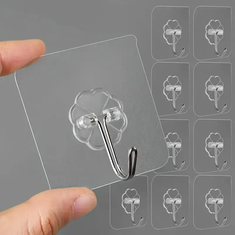 20/40pcs No-Drill Wall Hooks, Strong Adhesive Transparent Sticky Hooks, Multi-Purpose Bathroom Kitchen Shower Wall Hooks, Hanging Hooks, Plastic Hooks, Wall Mounted Hook
