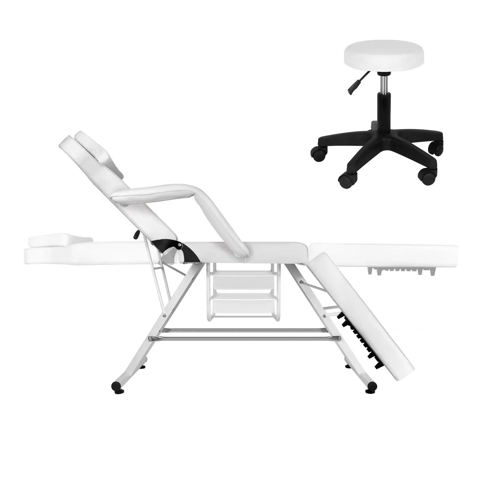 Heavy-Duty Alloy Steel Professional Tattoo Chair with Stool, 2 Storage Trays, Detachable Armrests & Headrests, 17"-22" Height Range Beauty Salon Commercial Equipment, Multi-Use Beauty Bed for Tattoo, Lash Extensions, Beauty Salon Equipment