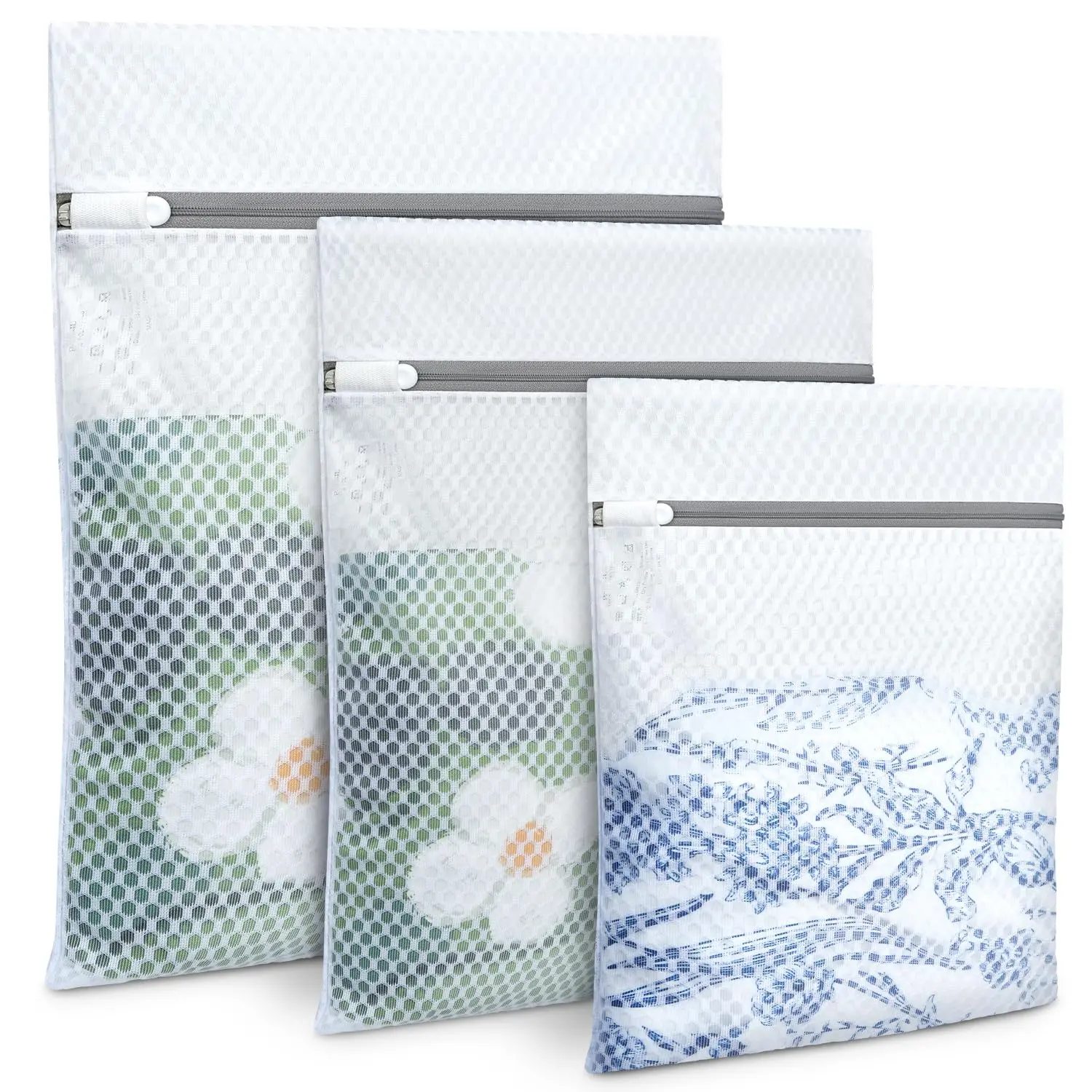3Pcs Durable Honeycomb Mesh Laundry Bags for Delicates (1Large, 1Medium, 1Small)