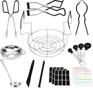 Canning Supplies Starter Kit for Beginners, 11-Piece Water Bath Canning Tools Set with Rack, Jar Lifter, Funnel, Magnetic Lid Lifter, Bubble Popper, Jam Spoon, Labels