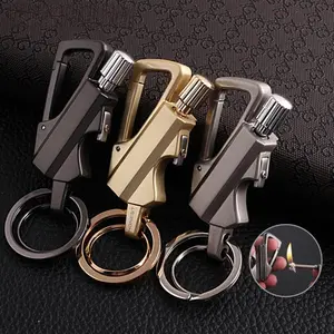 Multi-functional three-in-one metal tool lighter keychain with bottle opener. It is reusable and suitable for various occasions such as outdoor activities, travel, camping, parties, etc.