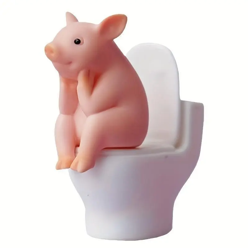 Cute Pig Toilet Sand Sculpture Desk Decor, Desktop Figurine, Fun Bathroom Decoration, Small Table Ornament, Unique Office Accessory, Animal Decorations, Desktop Ornaments