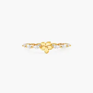 en route 18K Gold Plated Elise Flora Marquise Ring, Brilliant Marquise Cut CZ Leaf Details, Perfect for Daily Elegance and Statement Styling