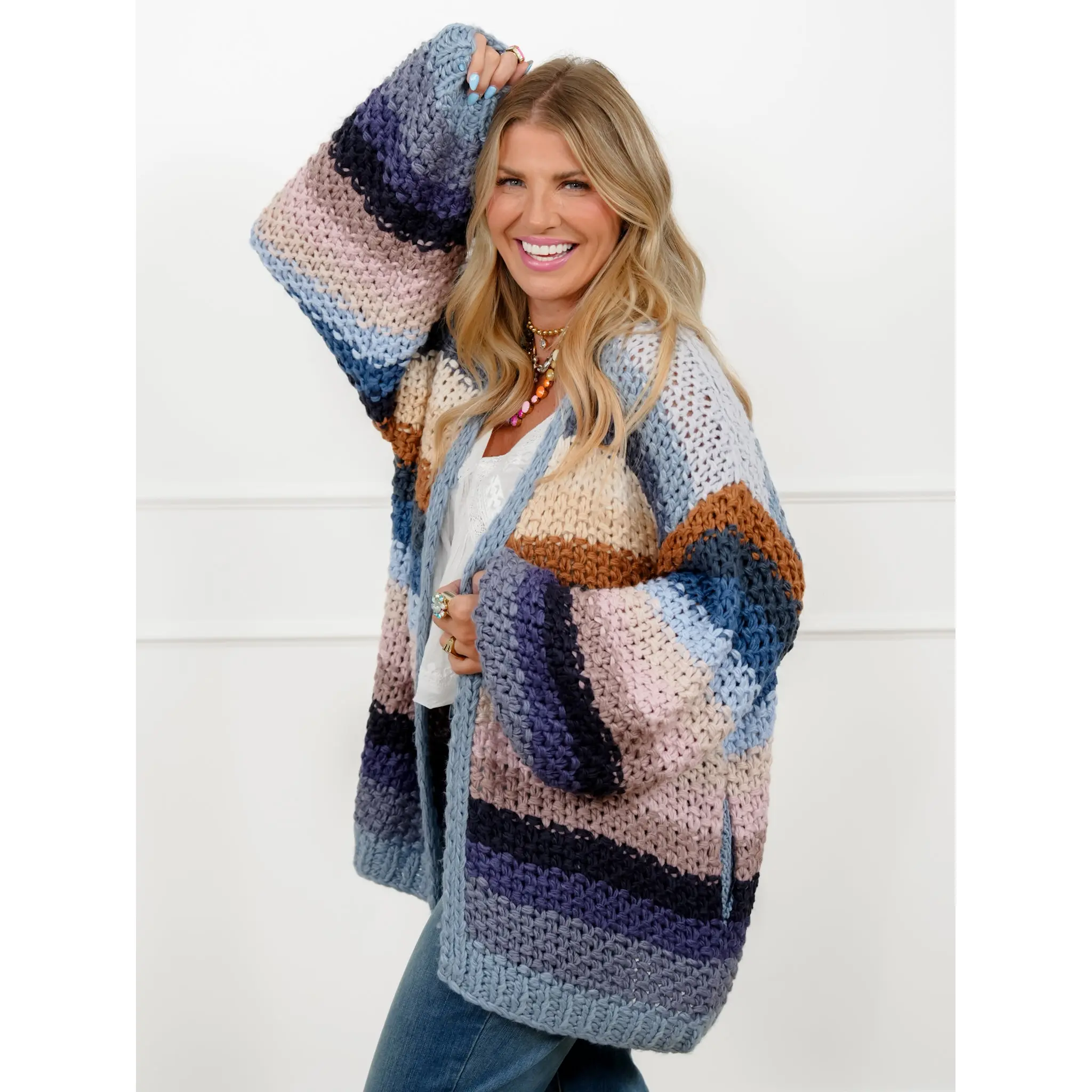 Restock! Crochet Long Sleeve Open Front Cardigan