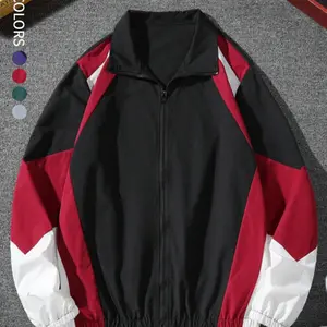 Men's Colorblock Zip Up Jacket, Regular Fit Casual Long Sleeve Outerwear for Spring & Fall, Fashion Men's Clothes for Daily Wear Tops