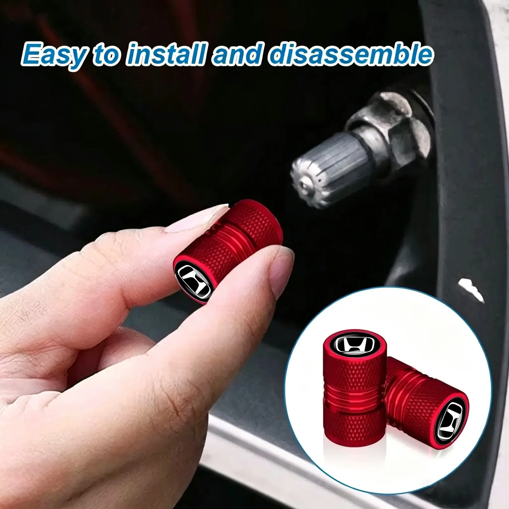 4-piece set For Honda Easy Install & Disassemble Red Tire Valve Caps for Honda Vehicles Easy to install and disassemble Metal material  Tire accessories