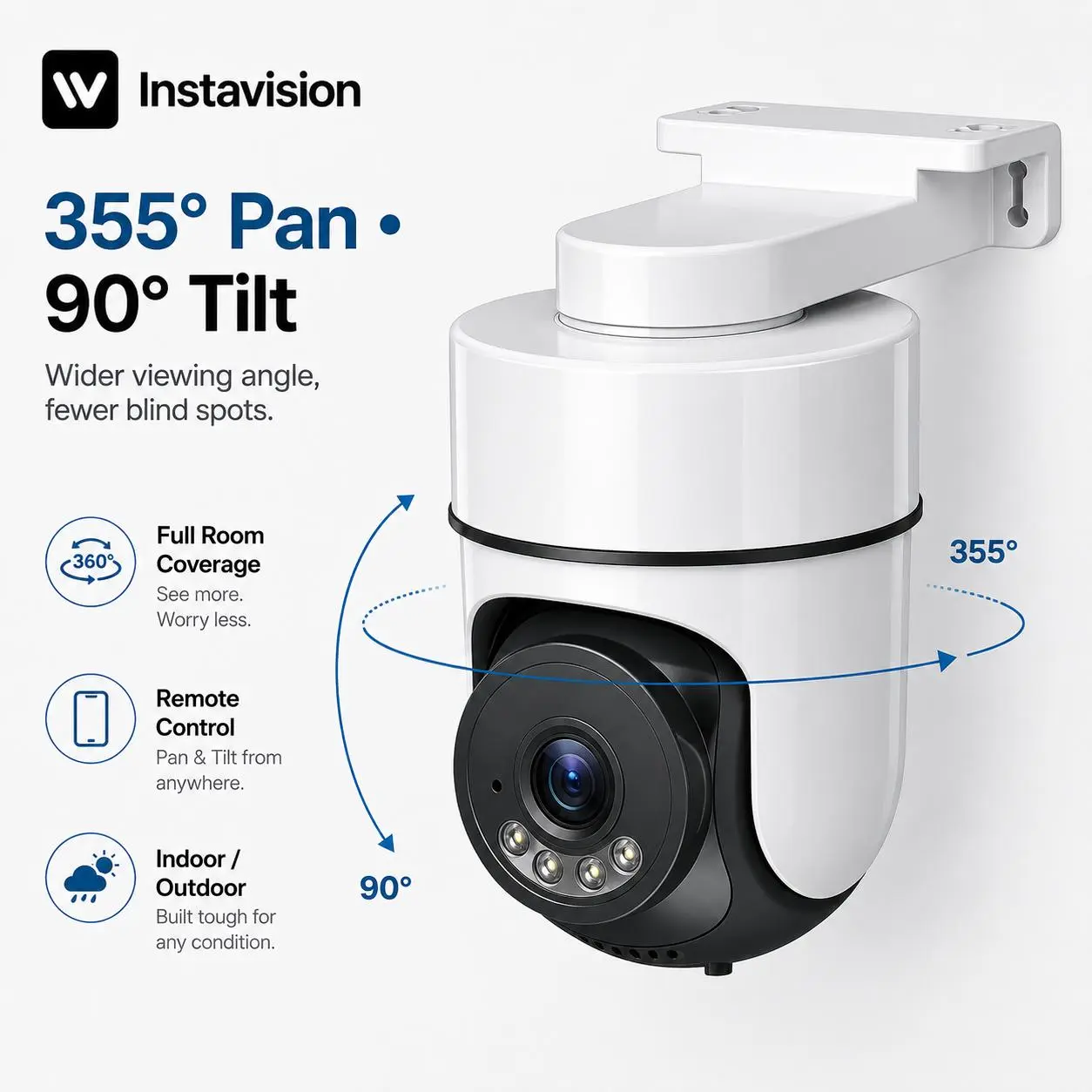 Plug-In WiFi Security Camera - 360° PTZ Indoor/Outdoor Camera with Motion Alerts, Night Vision, 2-Way Audio & App Control