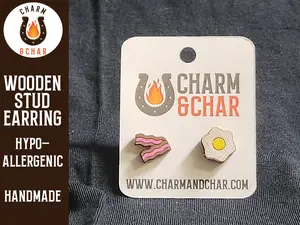 Perfect Match Wood Stud Earrings - Bacon and Eggs - Food Fashion Earring