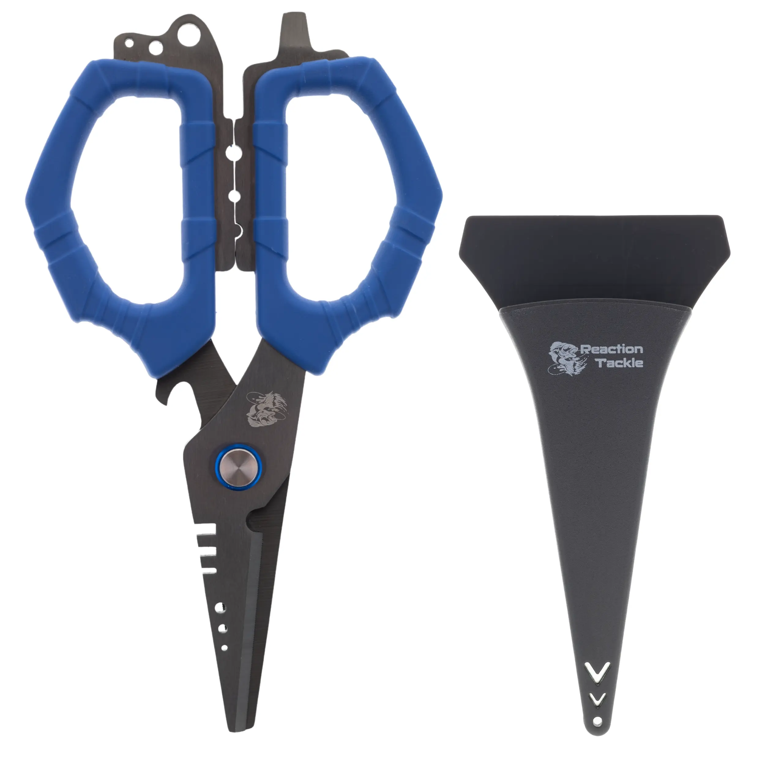 6.5” Multi-Tool Fishing Scissors - Braid Cutters with Belt Sheath & Crimper - Reaction Tackle