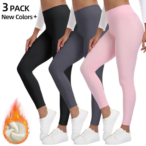 Women's 3/6-Pack High-Waisted Fleece-Lined Thermal Leggings - Tummy Control, Body Shaping, Thick Velvet, Super Soft, Minimalist Basic, Cute, Fitted, Casual Cold Winter Bottoms for Wardrobe, Party