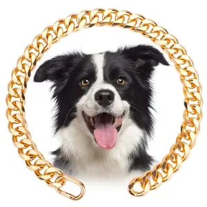 Dog Chain Collar Gold Durable Light Metal Cuban Link Design Cute Fashion Jewelry Accessory for Dogs Stylish & Functional