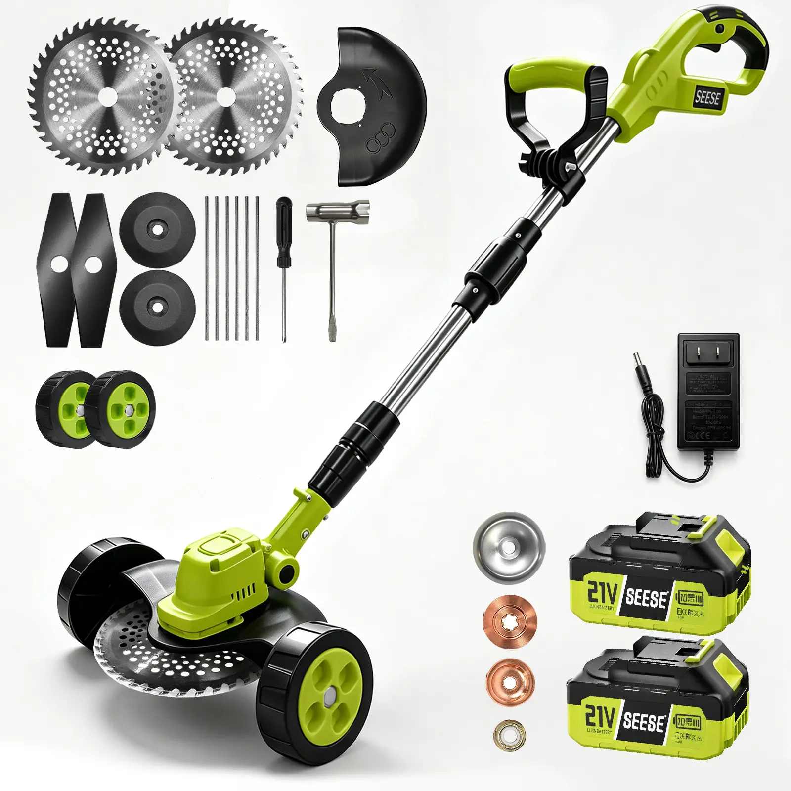 SEESE Cordless Electric Weed Wacker, 3 Different Blades for Lawn Trimming & Edging, with 2 Batteries, Lightweight Design - Suitable for Yard, Garden