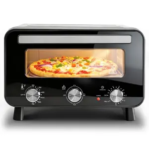 Pizza Oven 15L 1700W, 80-400℃, 2 Mins Bake 12" Pizza, Stainless Steel Front, 320x320mm Stone, Durable Steel, Adjustable Temp, Fast Heating, Ideal for Meals