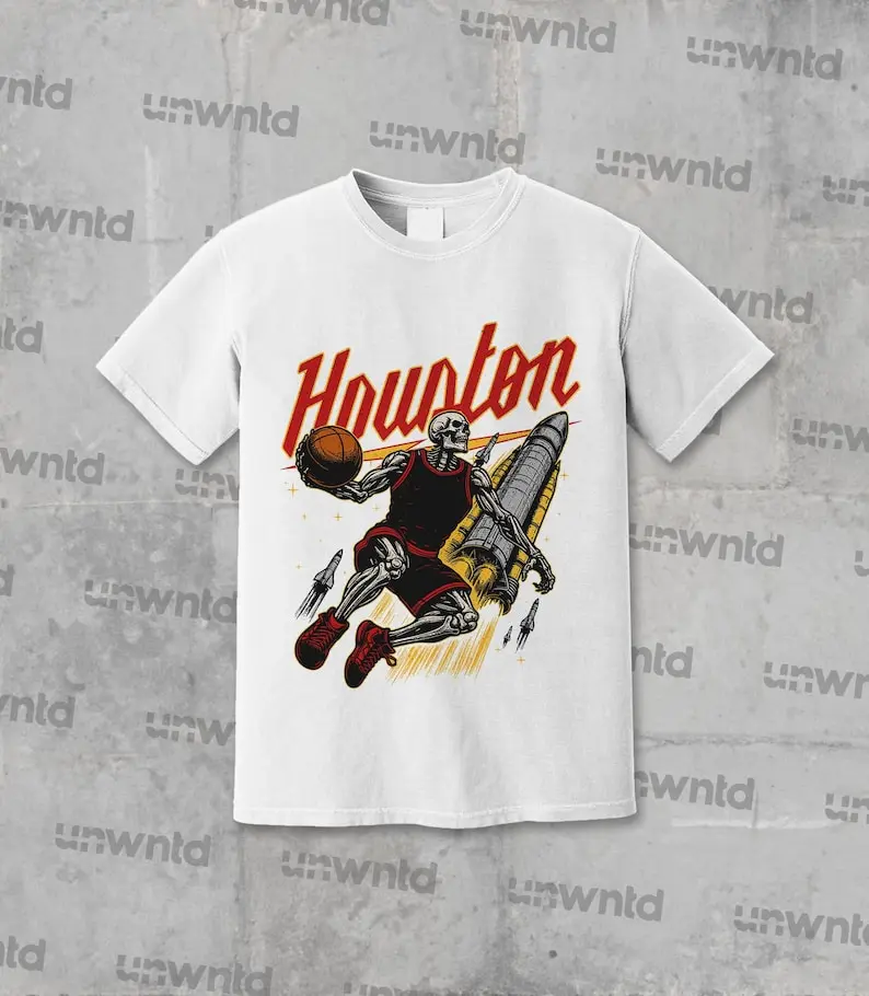 Houston Basketball T-Shirt - Graphic Tees - Skeleton Shirt - Gift Shirt - Vintage - Rockets