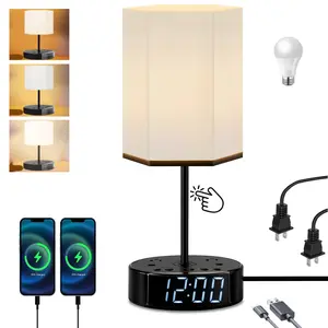 Alarm Clock Lamp with USB-A and USB-C Charger and Outlets