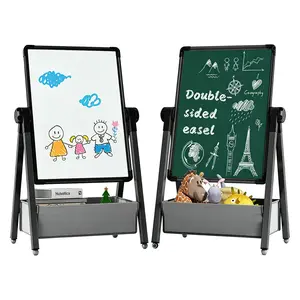 Art Easel for Kids, Double Sided Kids Easel Drawing Board, Whiteboard & Chalkboard  for Kids Toys, 360°Rotating Adjustable
