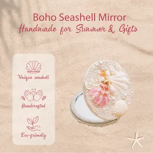 Handmade Seashell Compact Mirror – Double-Sided, 8cm Diameter, Travel-Friendly, Unique Gift for Ocean Lovers
