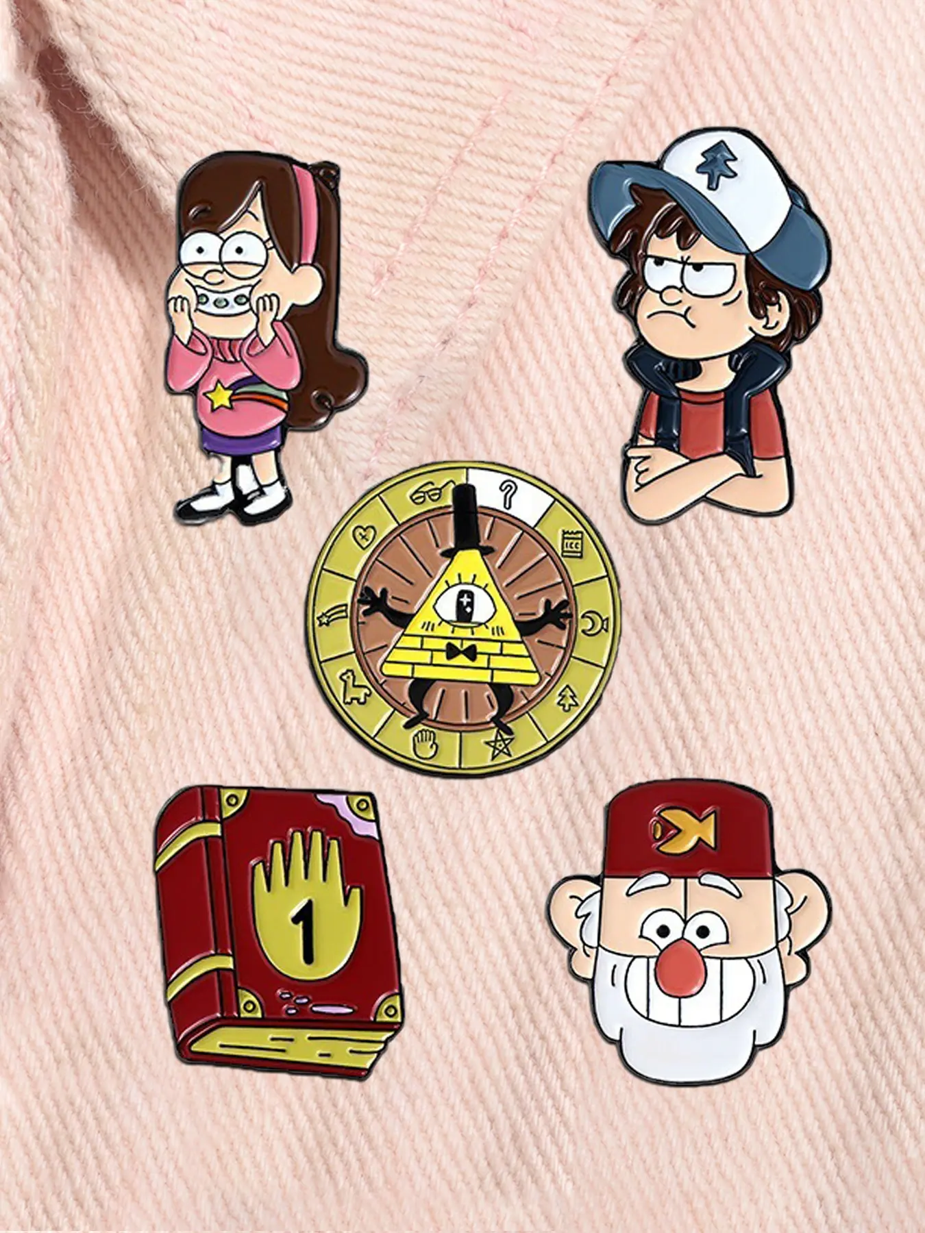 5pcs/set Adventure Fantasy Animation Gravity Falls Cute Enamel Pins Cartoon Anime Characters Dipper Mabel Alloy Brooches Lapel Backpack Badge Fashion Jewelry Accessories Gifts for Friends